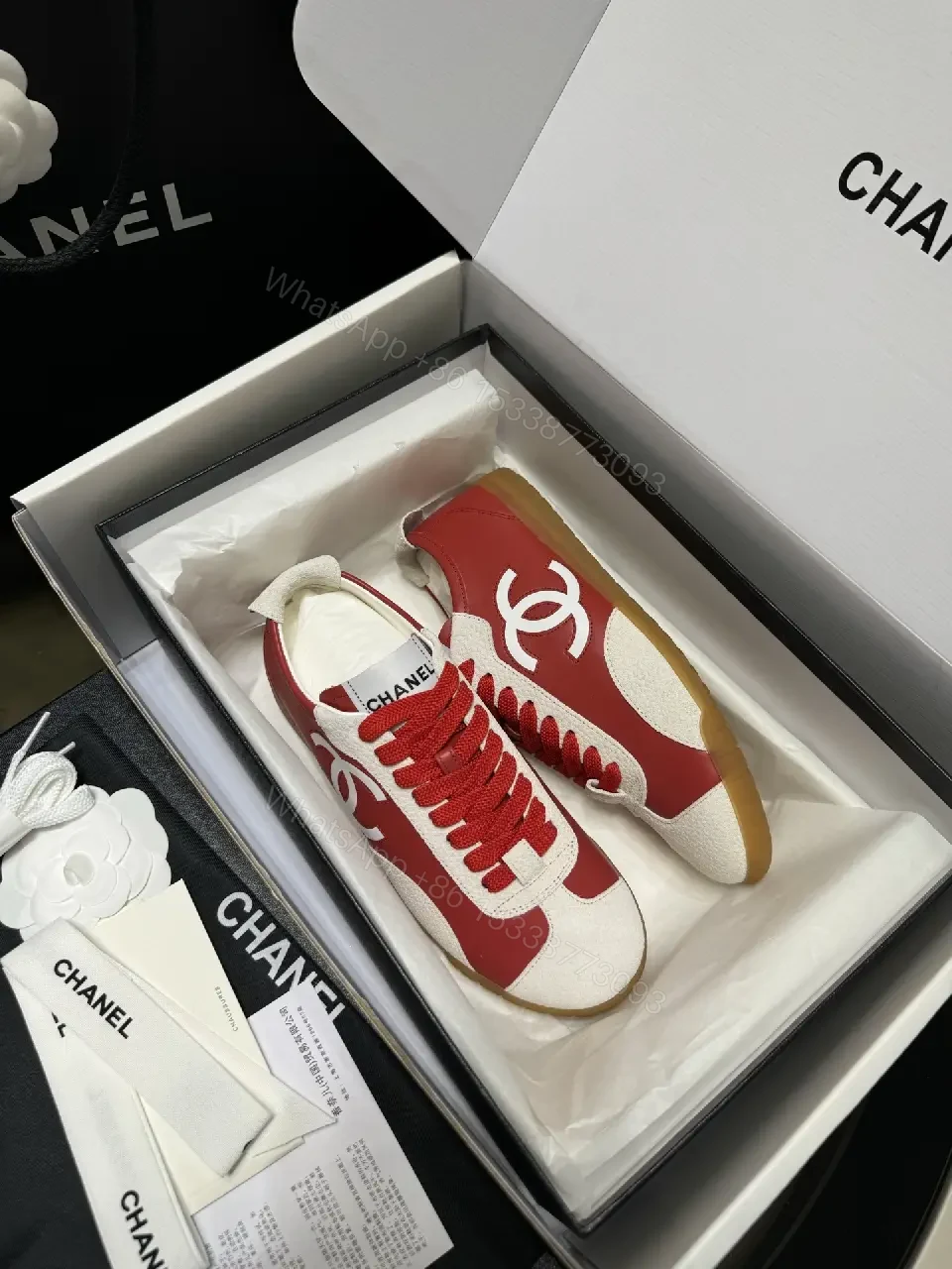 View 10 of Bold Red & White Chanel-Inspired Sneaker Couture (Luxury Low-Top)