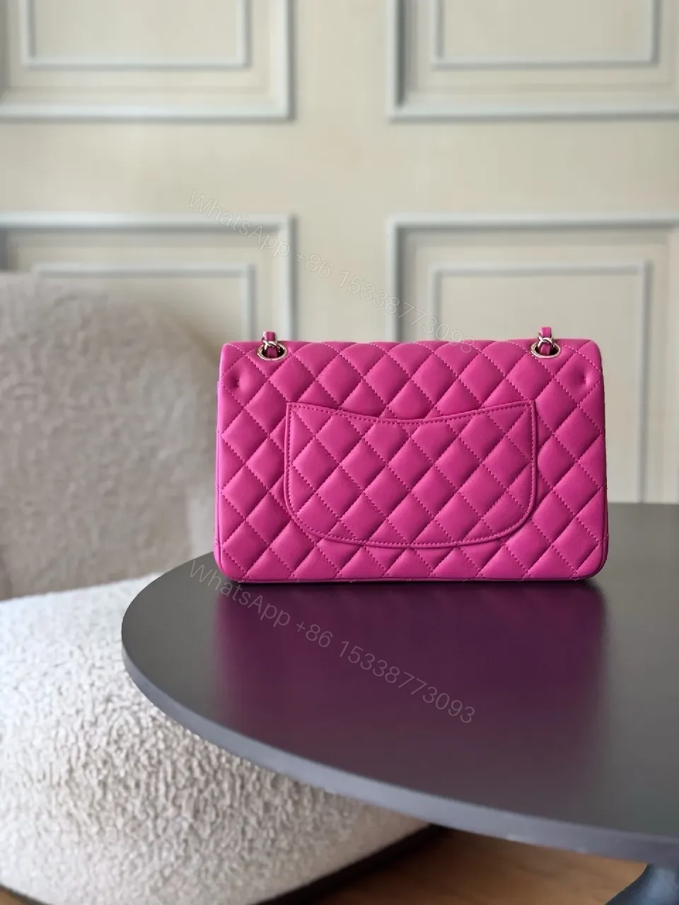 View 8 of Vibrant Pink Quilted Crossbody: Bold Hardware Bag
