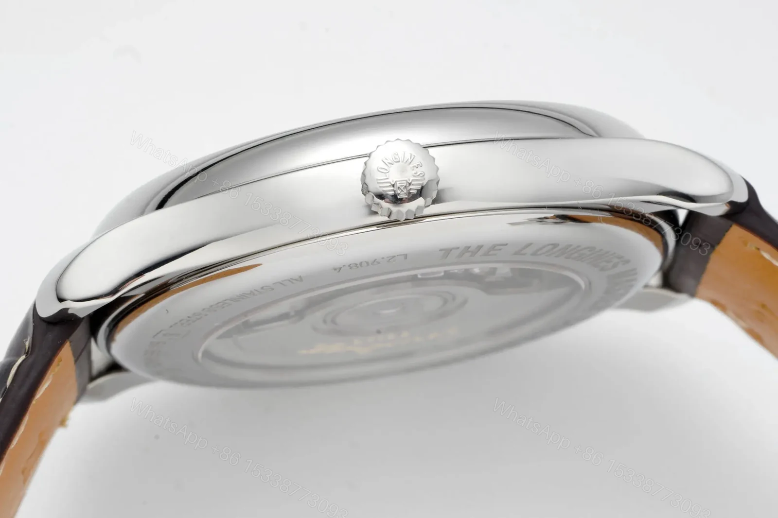 View 5 of Longines Master Collection Automatic Watch Silver Dial Blue Hands Brown Leather Strap