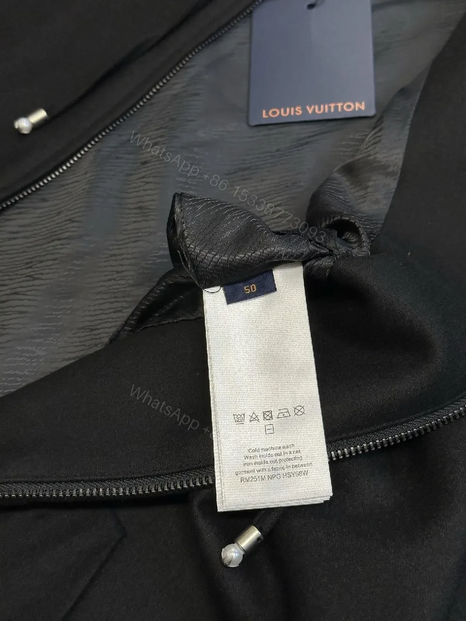 View 7 of Black Leatherette Minimal Zip Hoodie with LV Emblem
