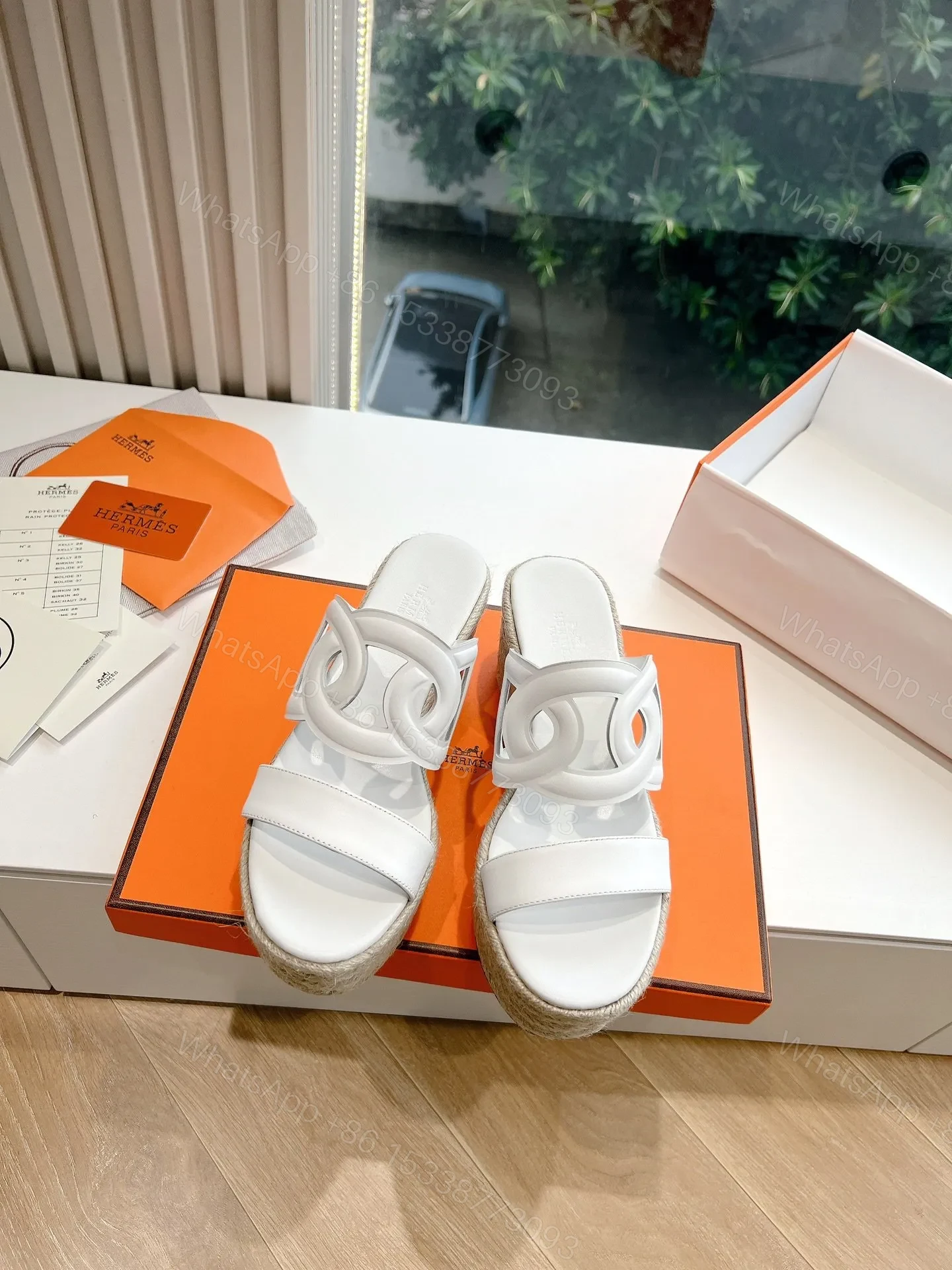 Hermes Women White Leather Espadrille Sandals — view 1