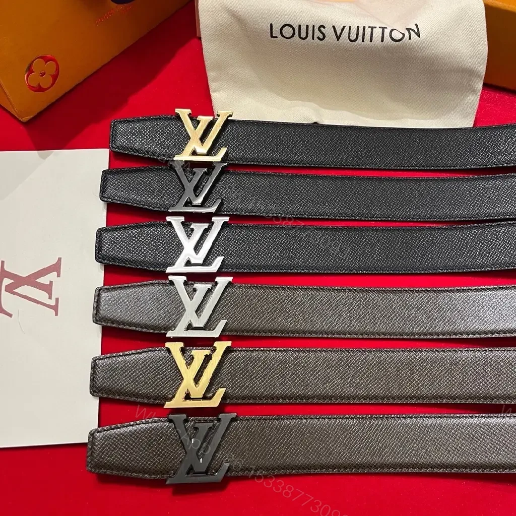 View 3 of Black Leather Belt with LV Buckle - Textured Full-Grain Formal Style