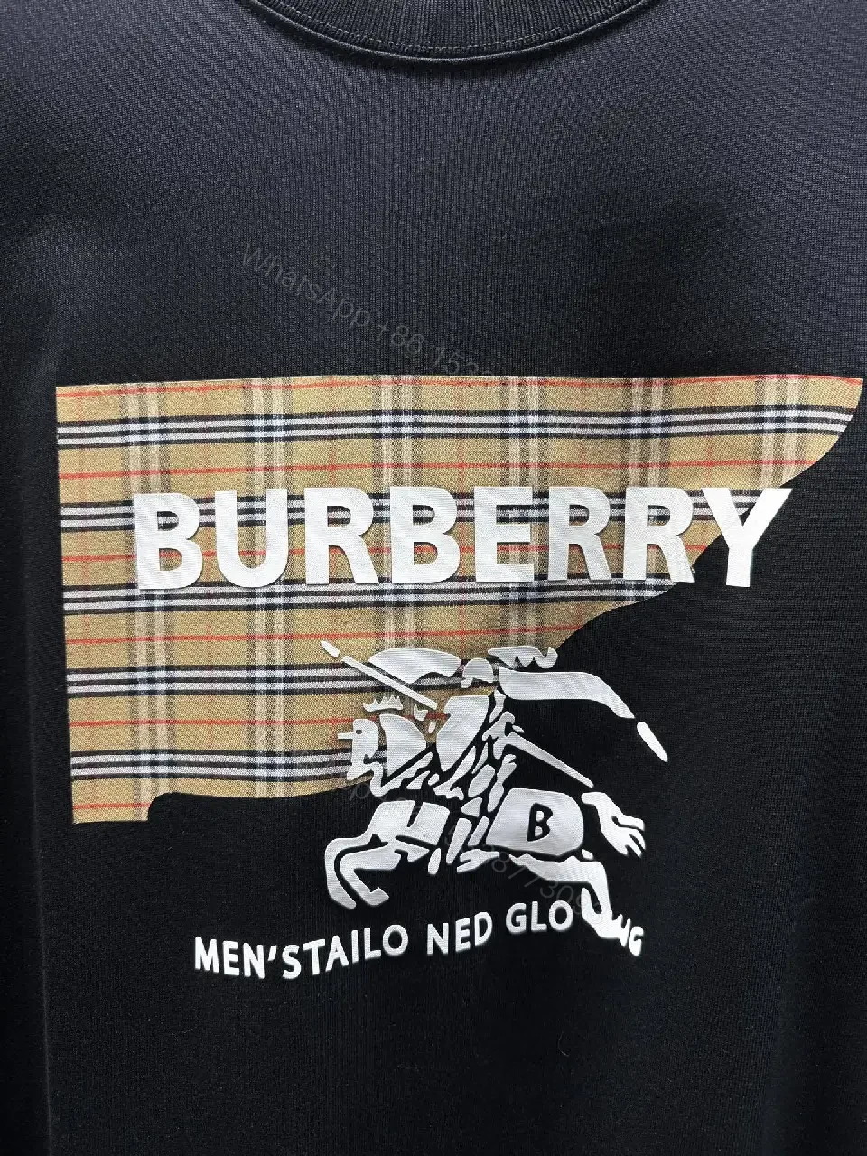 View 5 of Black Cotton-Blend Graphic Tee: Luxe Burberry-Style Banner