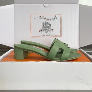 View 2 of Hermès Replica Oran Heeled Sandals Green