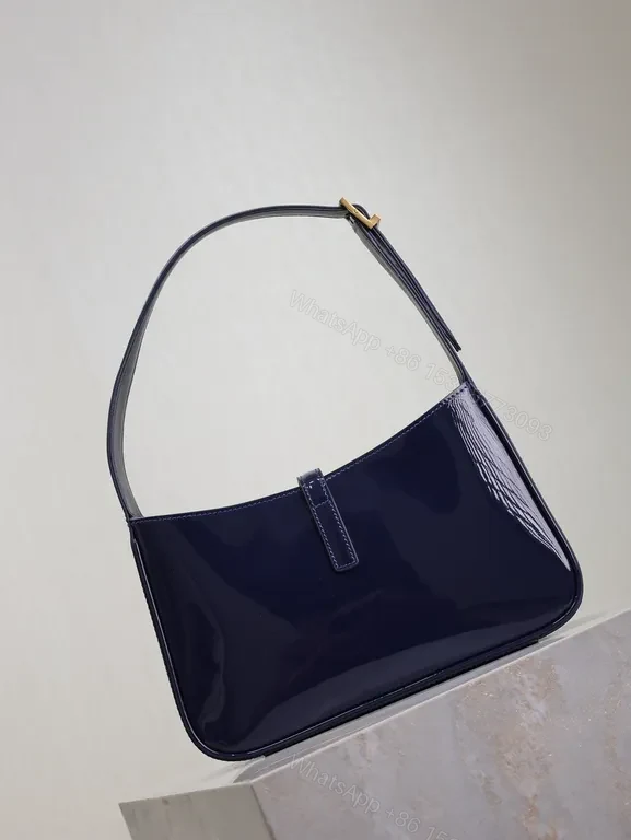 View 8 of Navy Satin-Gloss Crossbody with Gold YSL Hardware