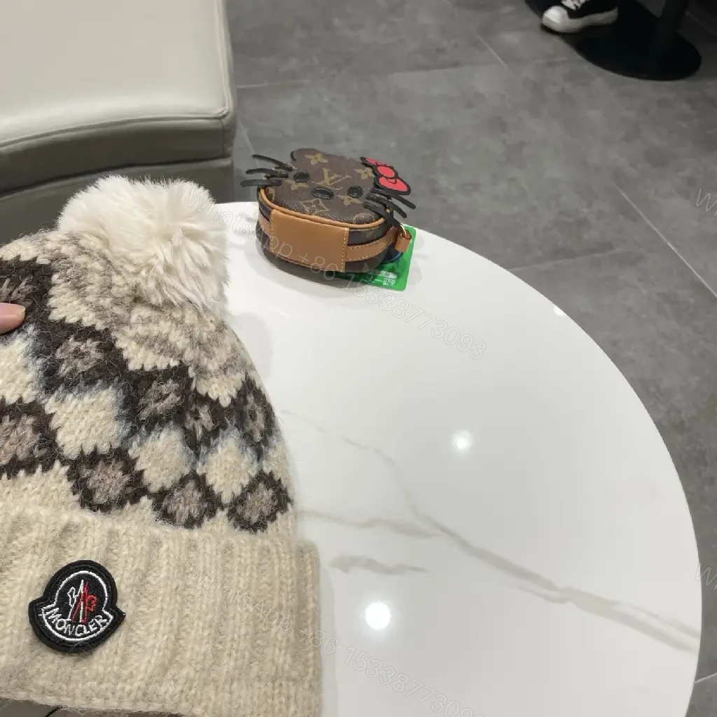 View 2 of Cozy Diamond Knit Beanie with Pom Pom—Premium Wool Blend