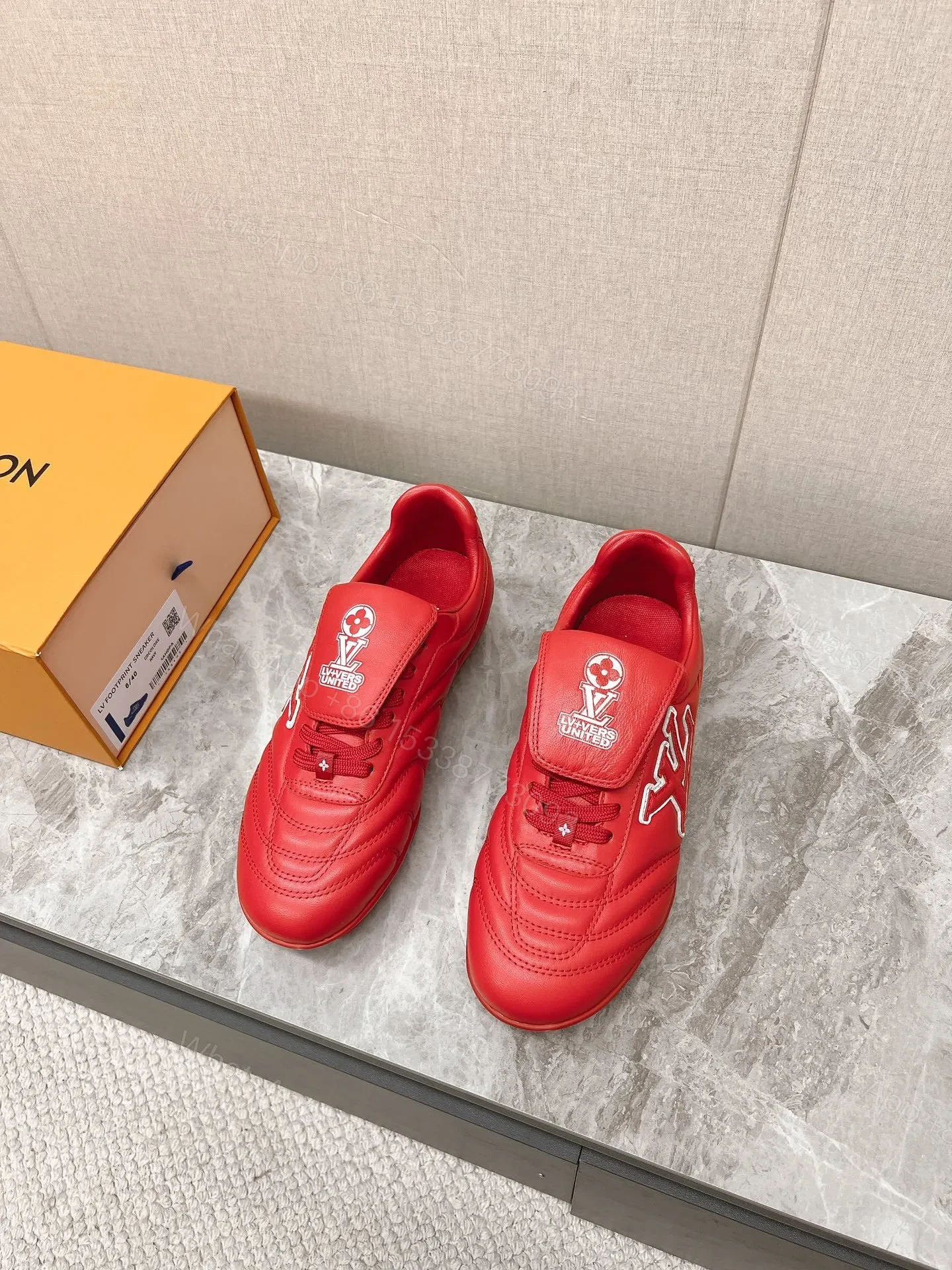 View 4 of LV Women Red Leather Sneakers