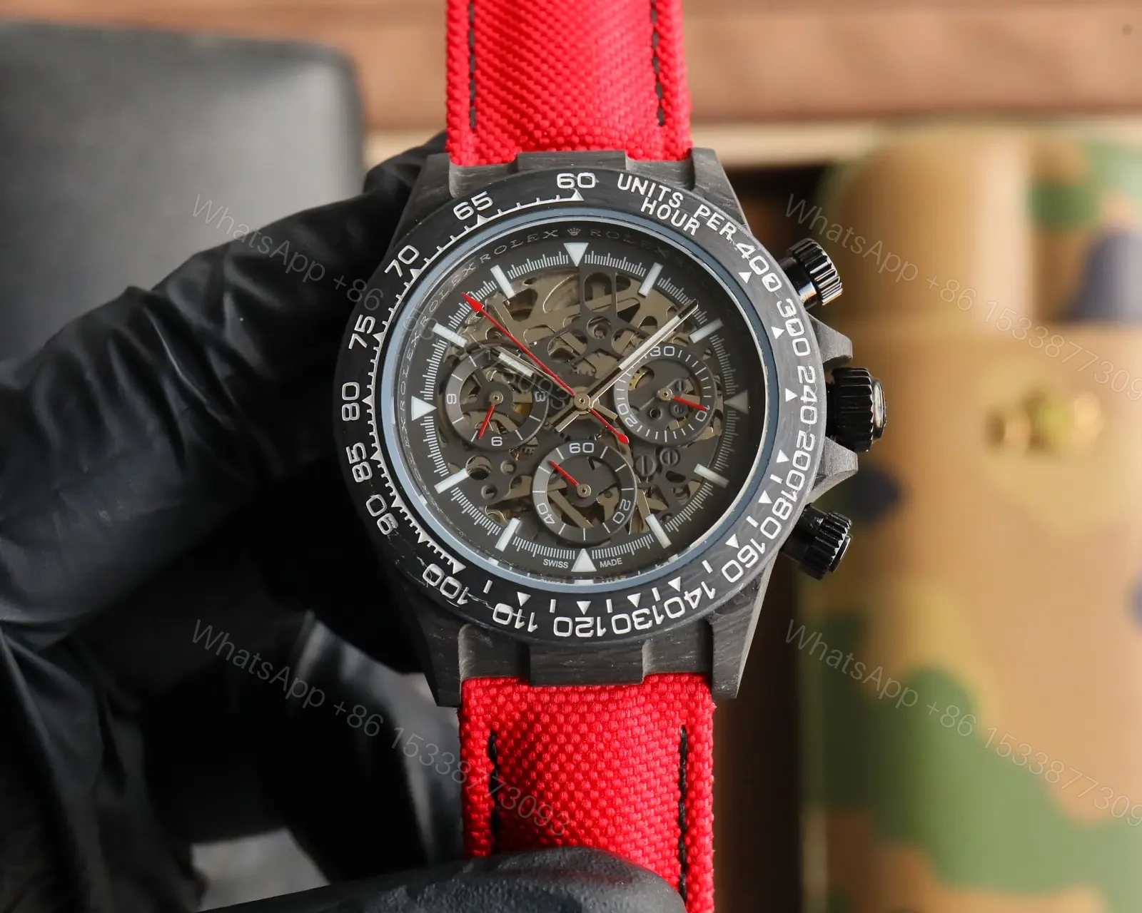 Rolex Daytona Skeleton Carbon Red Strap Edition 40mm RG-DAYTONA-SKELETON-CARBON-RED — view 1