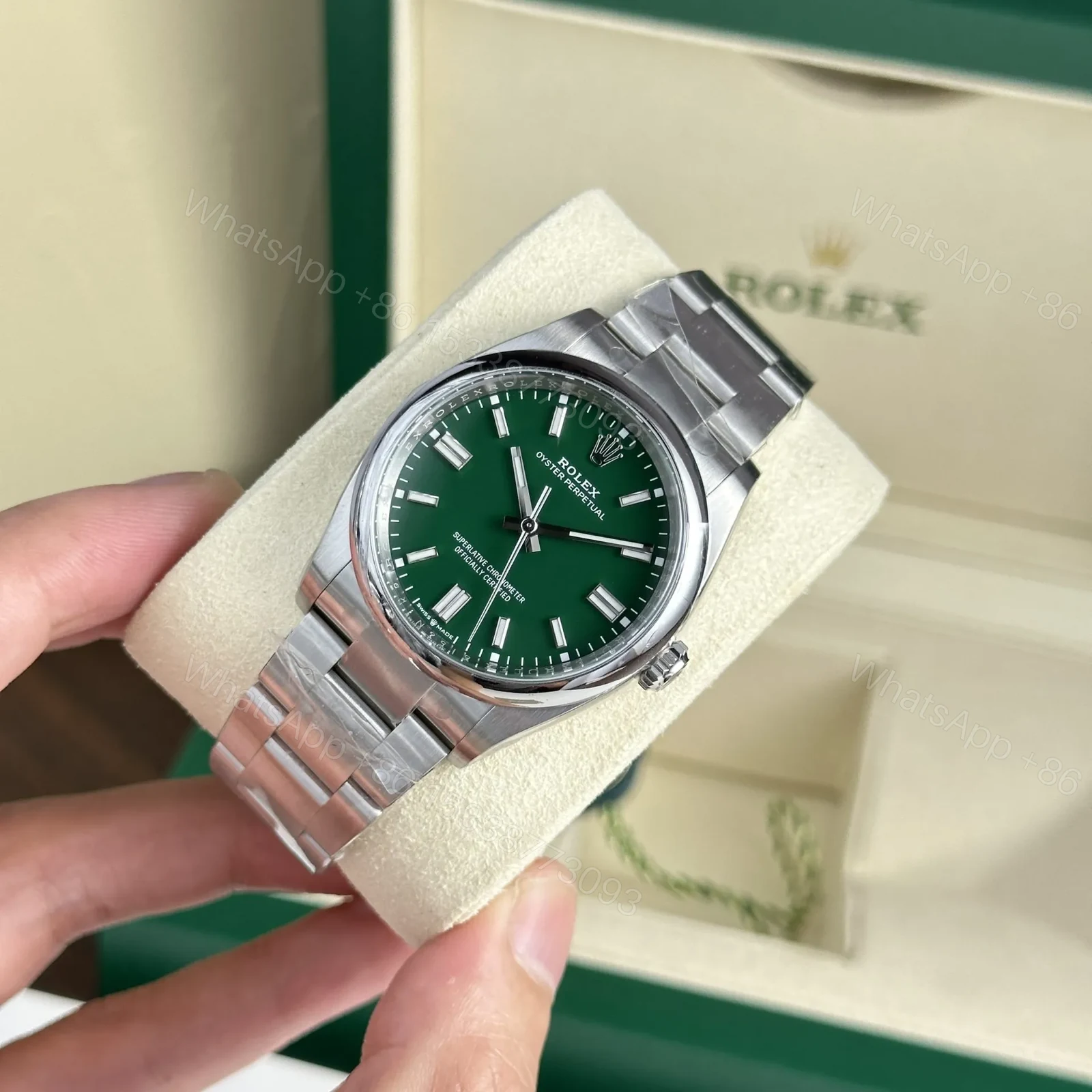 View 2 of Replica Rolex Oyster Perpetual Green Dial 124300 41 mm