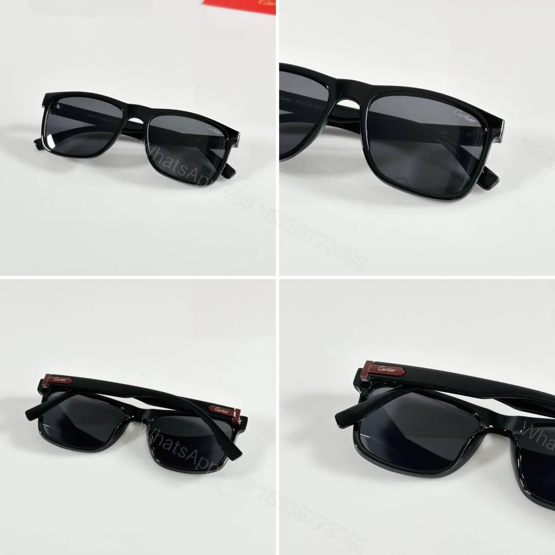 View 2 of First Copy Cartier Black Square Sunglasses Grey Lens Unisex UV Protection 3115