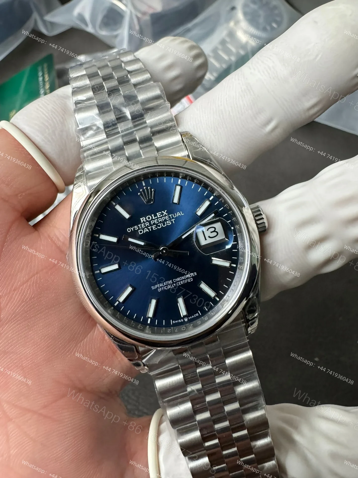 View 8 of Rolex Datejust M126200-0005 Blue Dial 1:1 Replica Jubilee 36MM 3235 Movement Super Clone Watch