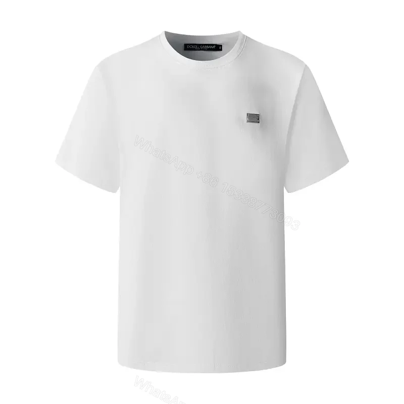 Premium Cotton Tee: Minimalist White Crew Neck with Metallic Badge — view 1