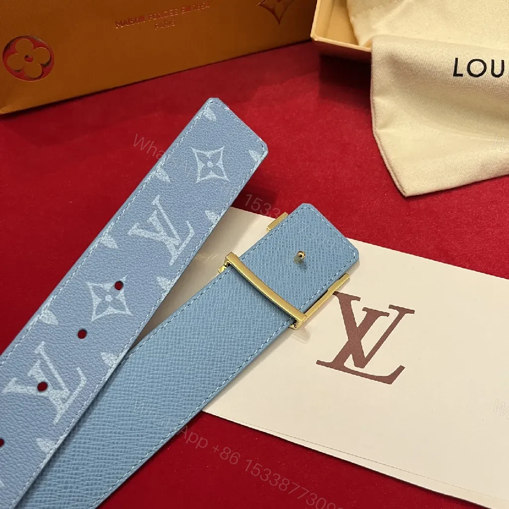View 2 of Blue Monogram Belt: Modern Luxury Leather Belt