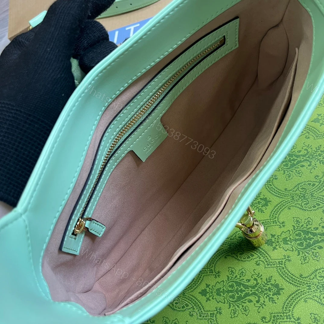 View 9 of GG JACKIE SMALL 28 SHOULDER BAG IN LIGHT GREEN CALFSKIN