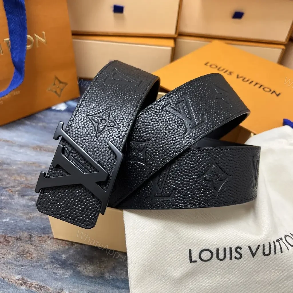 View 2 of Modern Leather Belt with Monogram Texture