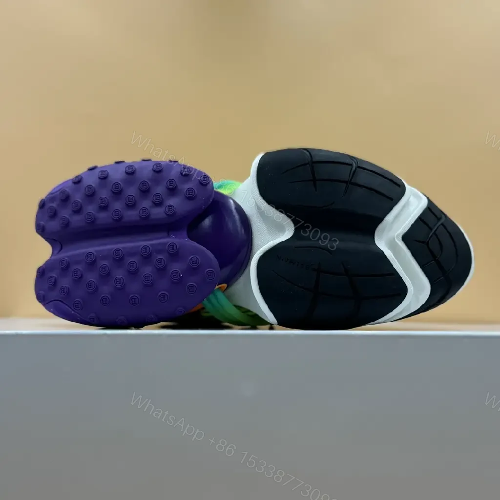 View 6 of Neon green striped sneaker in mixed materials for premium everyday luxury