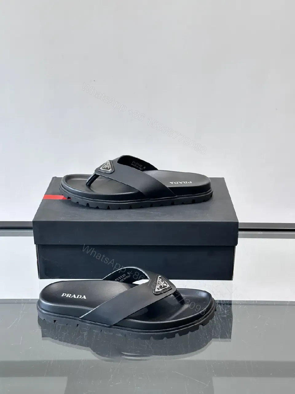 View 7 of Black Leather Prada Flip-Flops Chunky Sole Slide