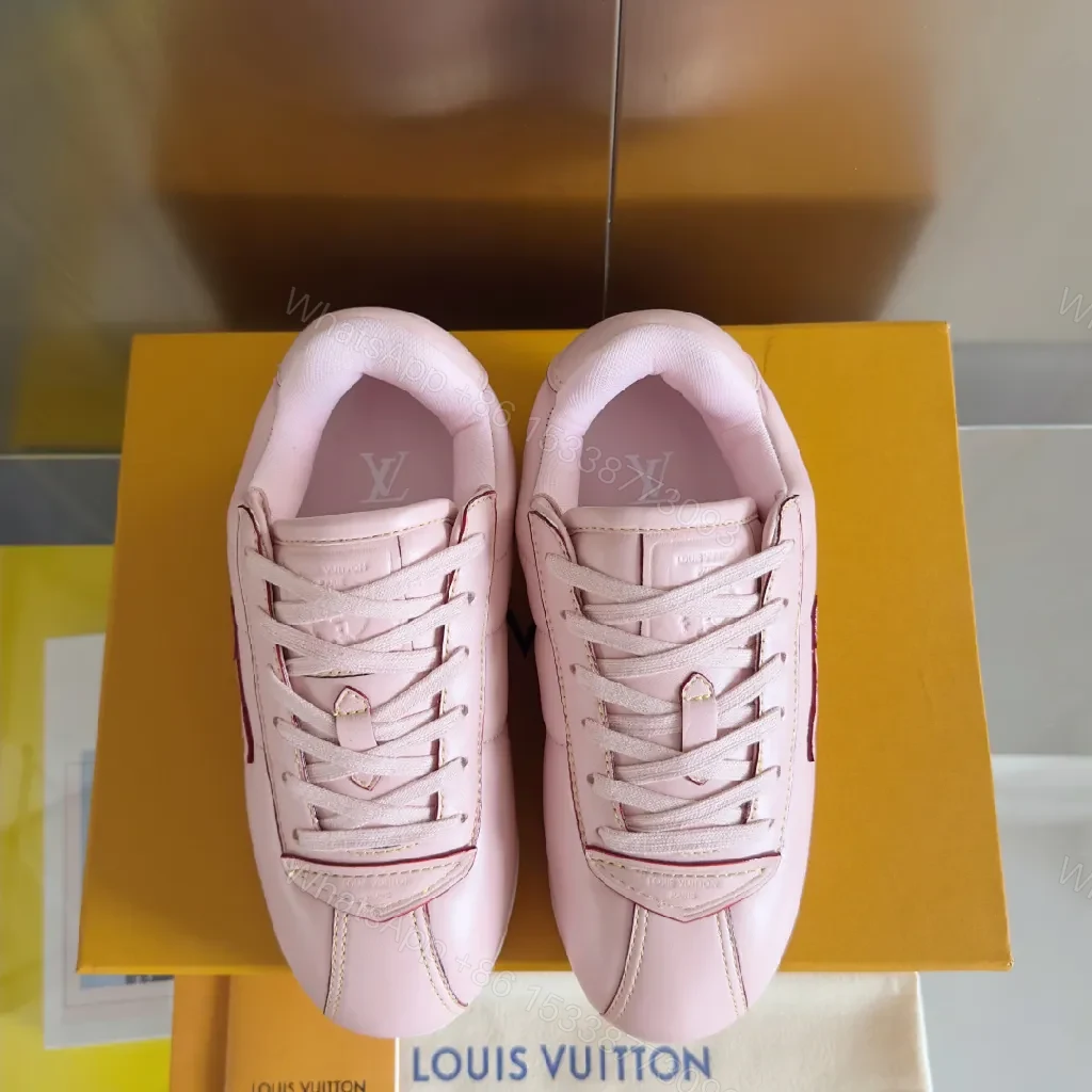 View 2 of Soft Pink Leather High-Tops with Subtle LV-Inspired Detailing