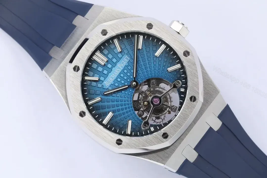 View 4 of 8F Factory Audemars Piguet Royal Oak Ultra-Thin Tourbillon – Blue Dial with Platinum Hands, Silicone Strap, 41mm Stainless Steel Case