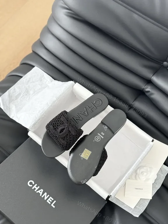 View 4 of Chanel-Inspired Knit Slides with Luxe Leather Backing