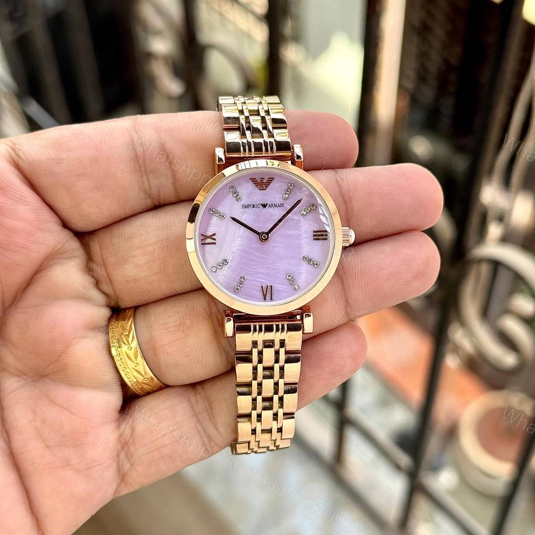 First Copy Emporio Armani Rose Gold Lavender Dial Diamond Marker Women’s Analog Watch — view 1