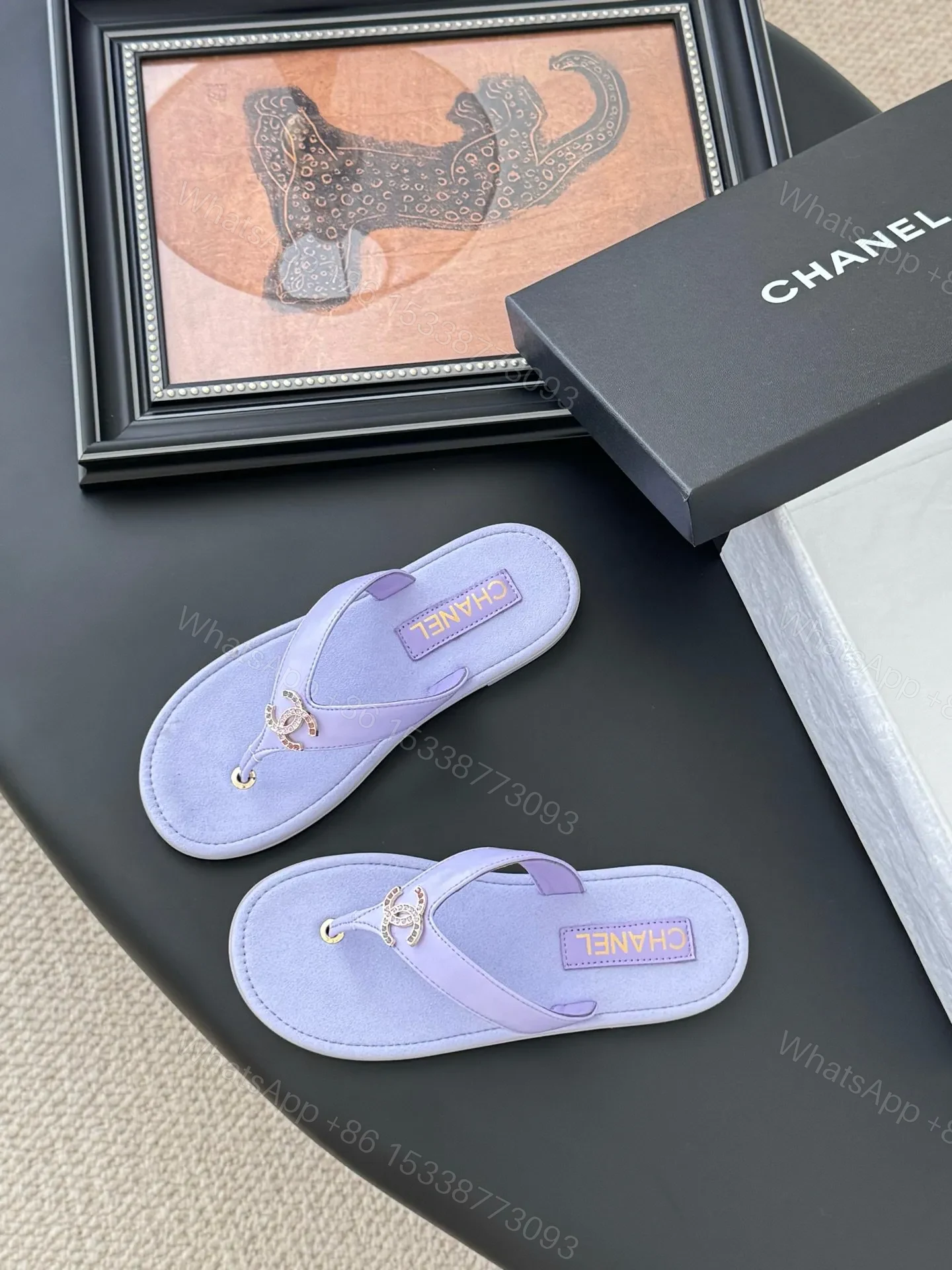 View 6 of Chanel Women Light Purple Leather Slides