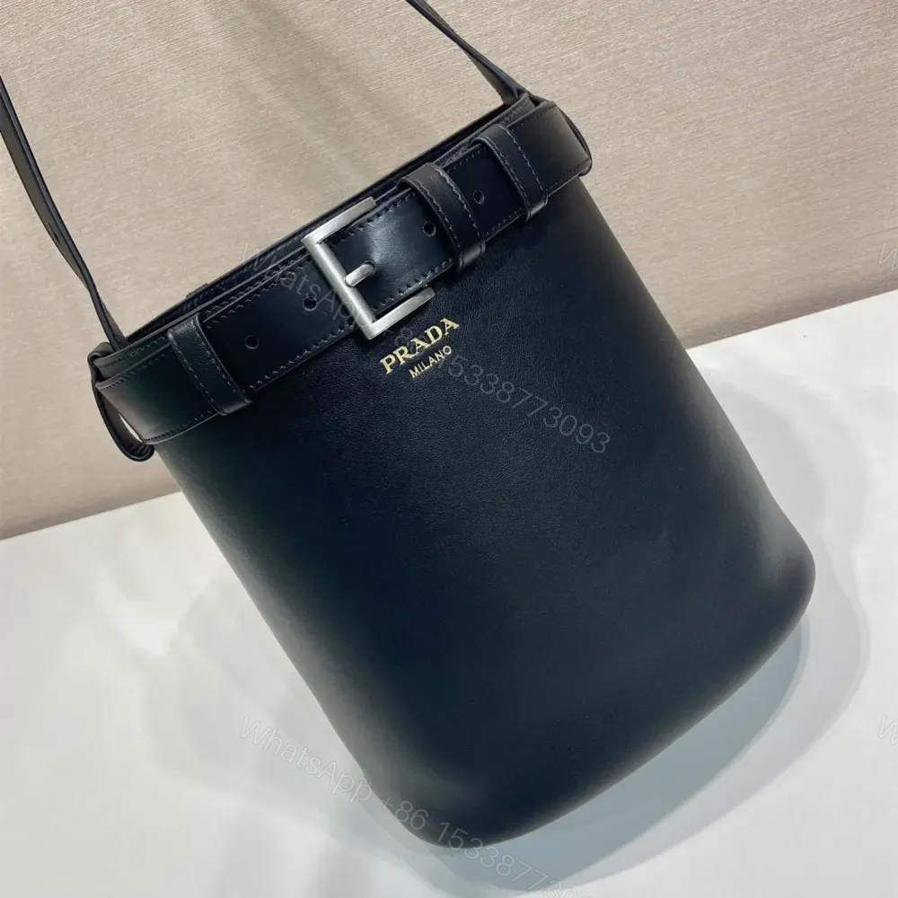 View 3 of 高仿Prada*Buckle系列1BE085小牛皮水桶包黑色免檢版
