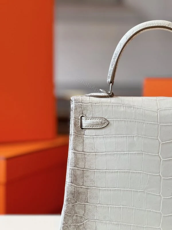 View 7 of Hermes Kelly 25 Himalaya Albino Genuine Crocodile Leather Palladium Hardware