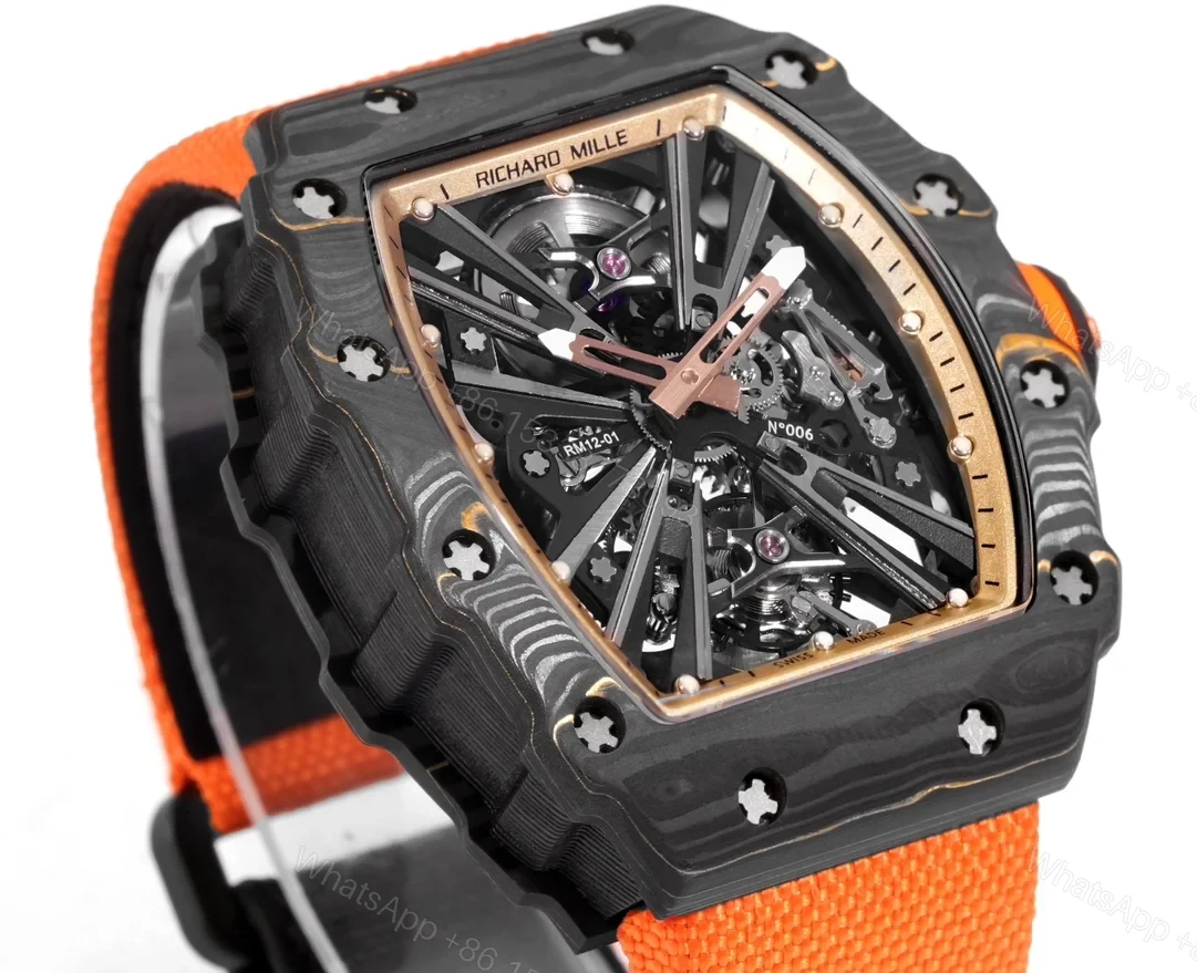 View 4 of Richard Mille RM12-01 Gold Carbon TPT Tourbillon Red Strap Watch RM12-GC-RD