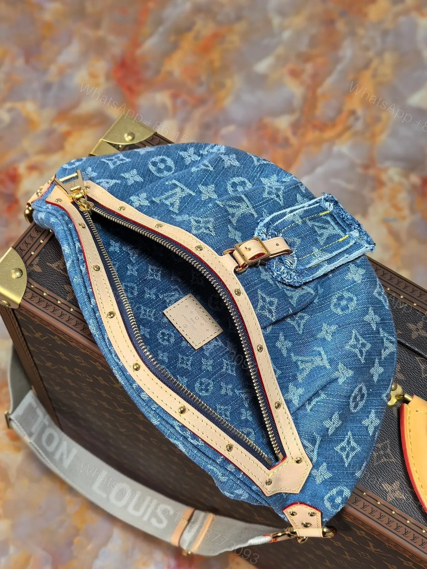 View 5 of LV 25S BUMBAG 38 IN BLUE MONOGRAM DENIM LEATHER TRIM GOLD HARDWARE