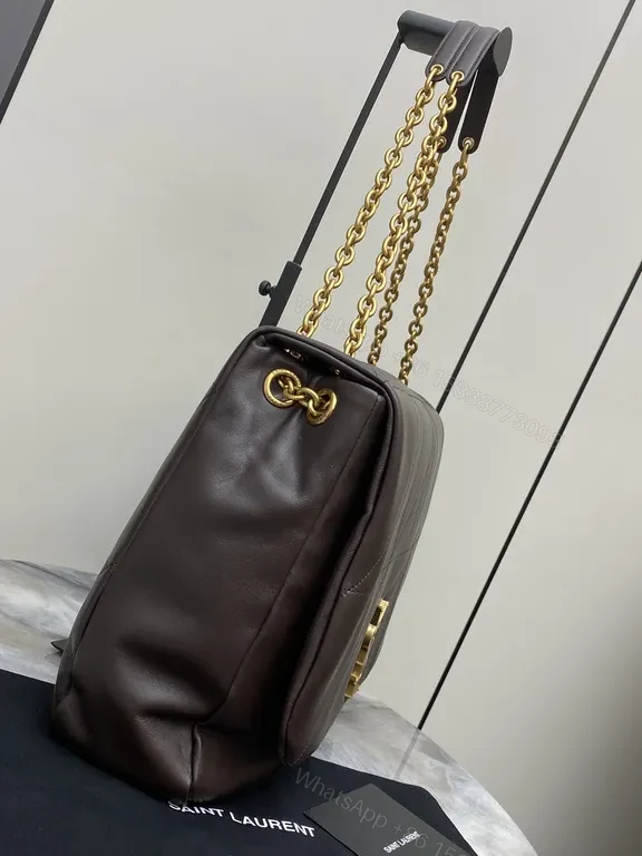 View 5 of Rich Espresso Leather Crossbody â€” Quilted, YSL-Style Gold Chain Bag