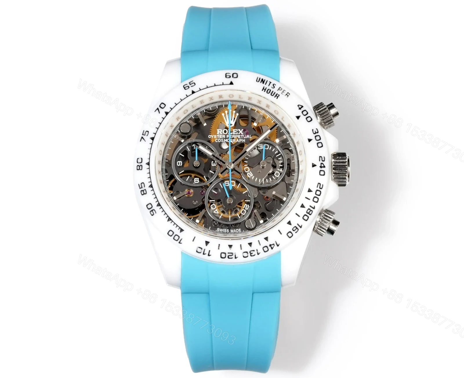 Best Rolex Daytona Turquoise Rubber Strap replica 40MM White Ceramic Case Edition RG-DAYTONA-TURQUOISE-RUBBER-WHITE-40 — view 1