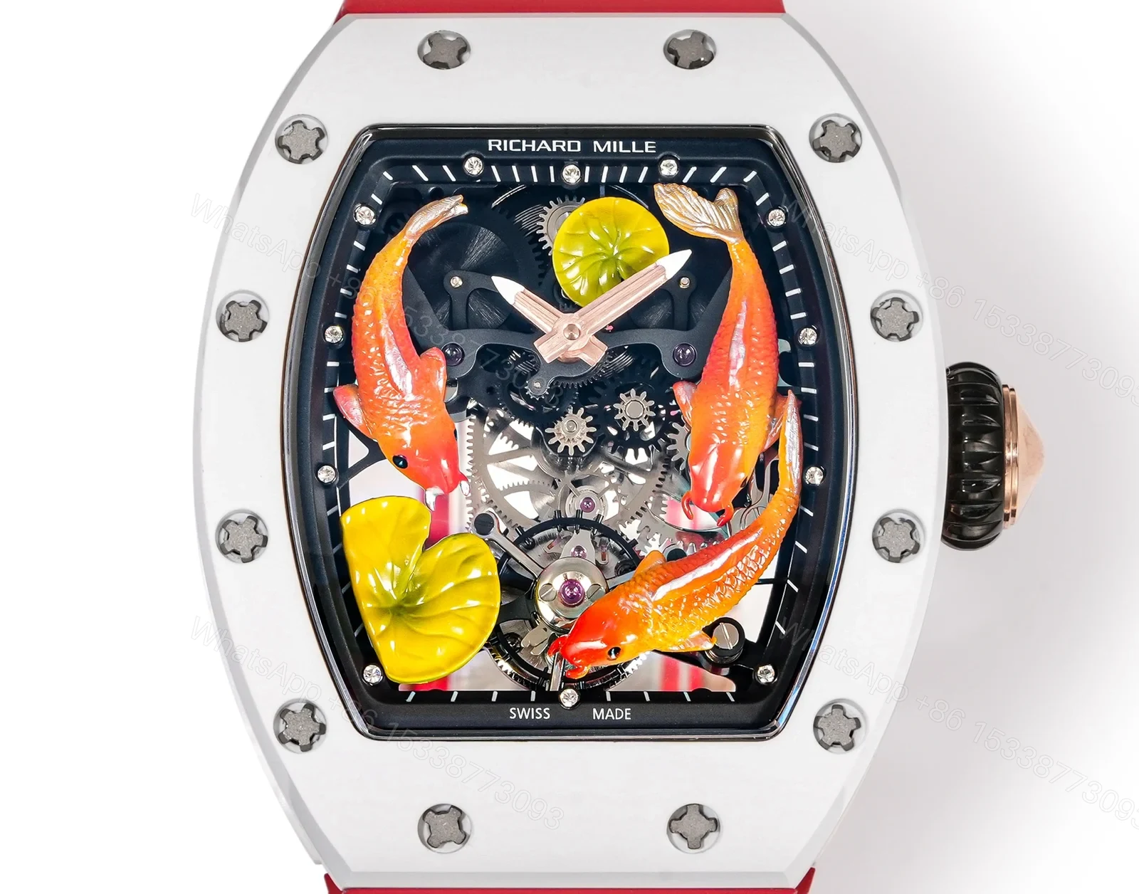 View 6 of Richard Mille RM S10 Koi Tourbillon Watch Red Strap Colorful Koi Art Dial Red Gold Diamond Decoration Flying Tourbillon Mechanical Edition RM-S10-KOI-RDS-ART