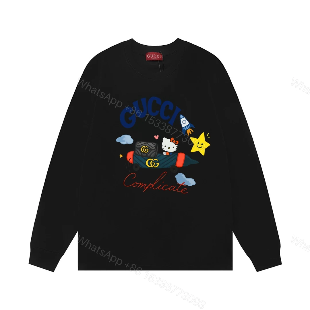 Gucci 高仿黑色長袖T恤 Hello Kitty插畫火箭圖案 潮系穿搭 — view 1