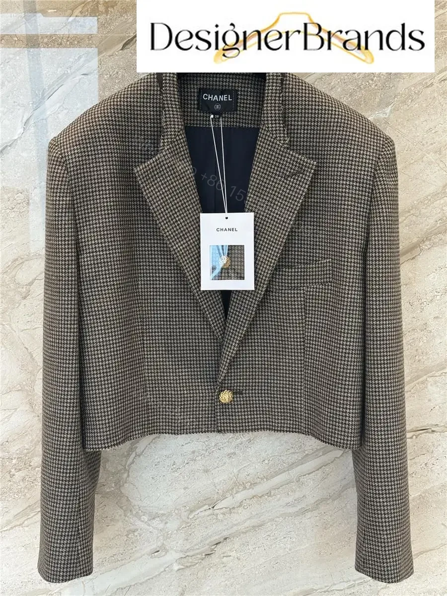 View 2 of Chanel Brown Houndstooth Cropped Jacket