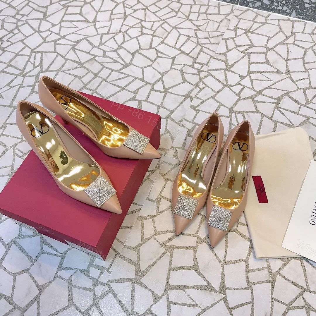 View 4 of Valentino Women Beige Leather Pointed Toe Pumps
