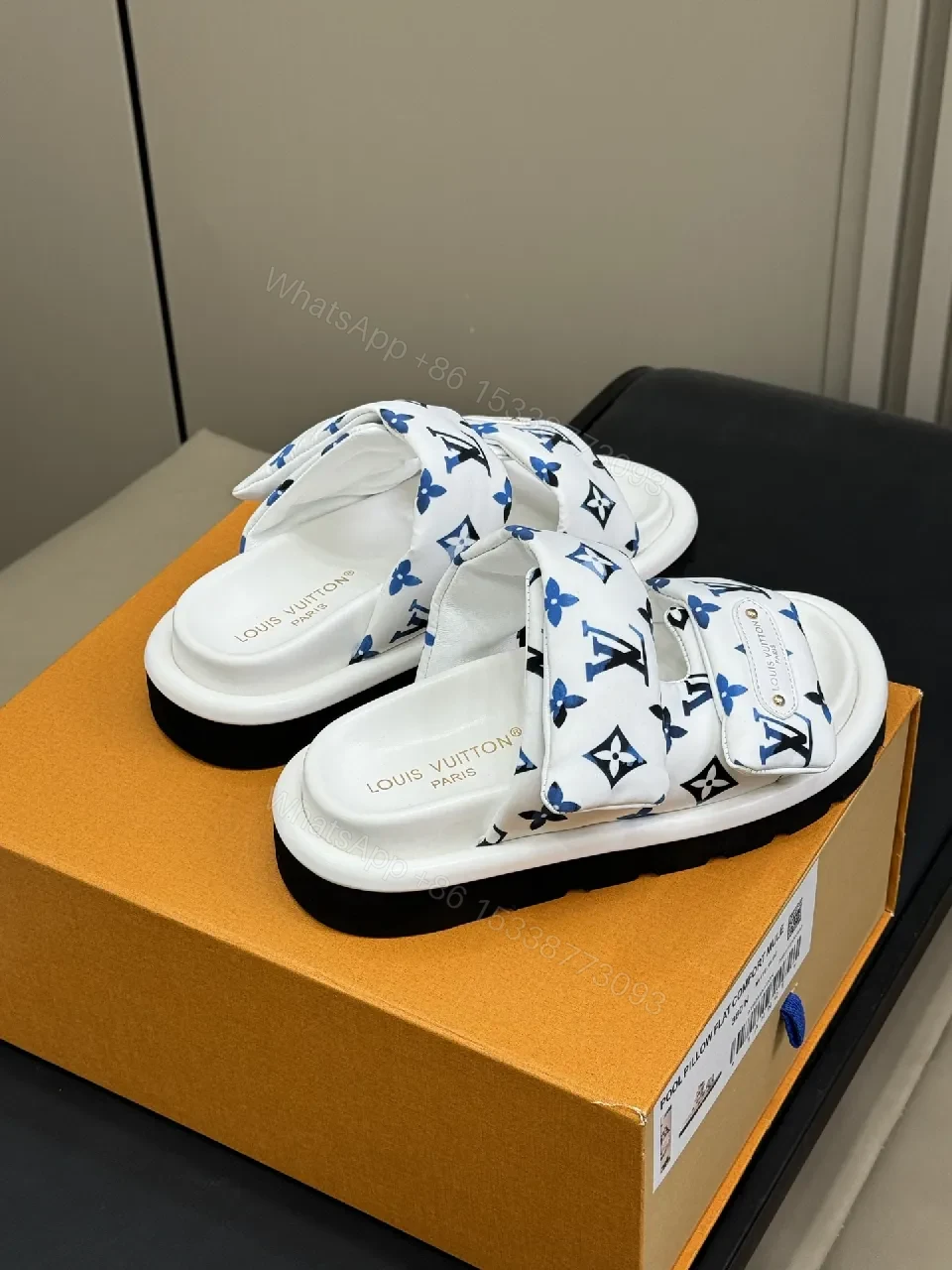 View 2 of Monogram-Pattern White Slip-Ons with Signature Logo