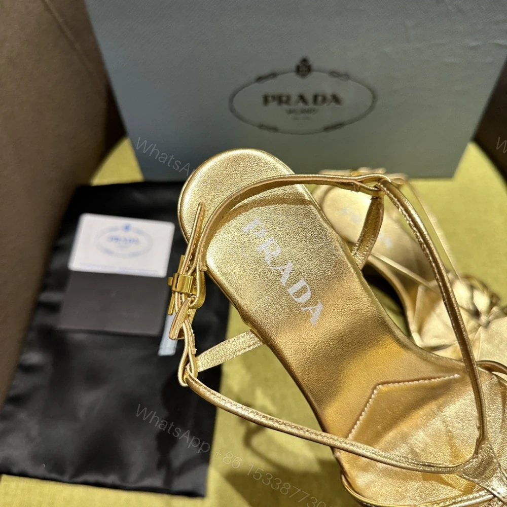 View 6 of 高仿Prada*1X504N方頭一字中踭涼鞋5.5CM金色免檢版