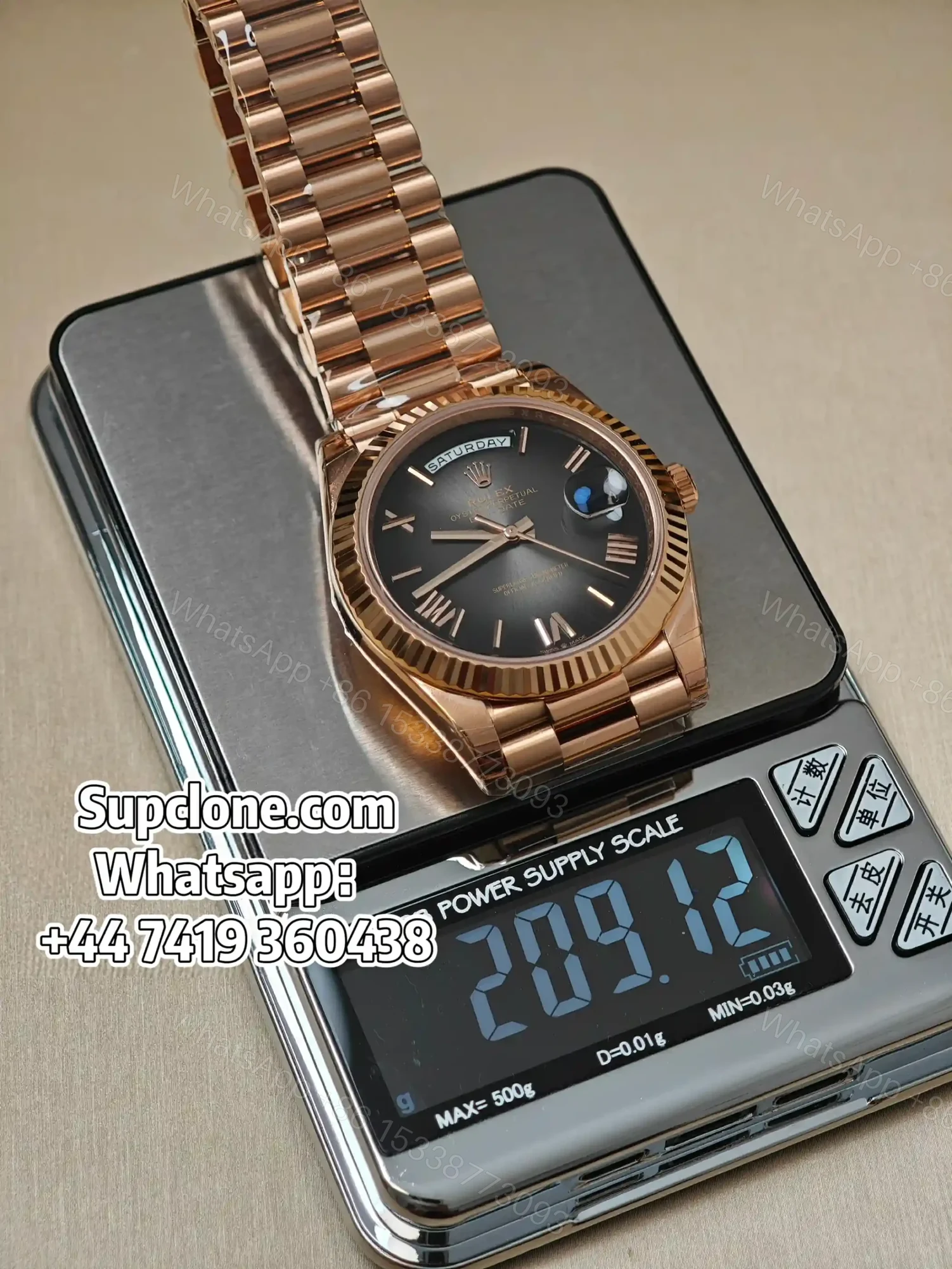 View 6 of Rolex Day-Date 40mm Rose Gold Grey Roman Dial – Super Clone 1:1 Cal. 3255