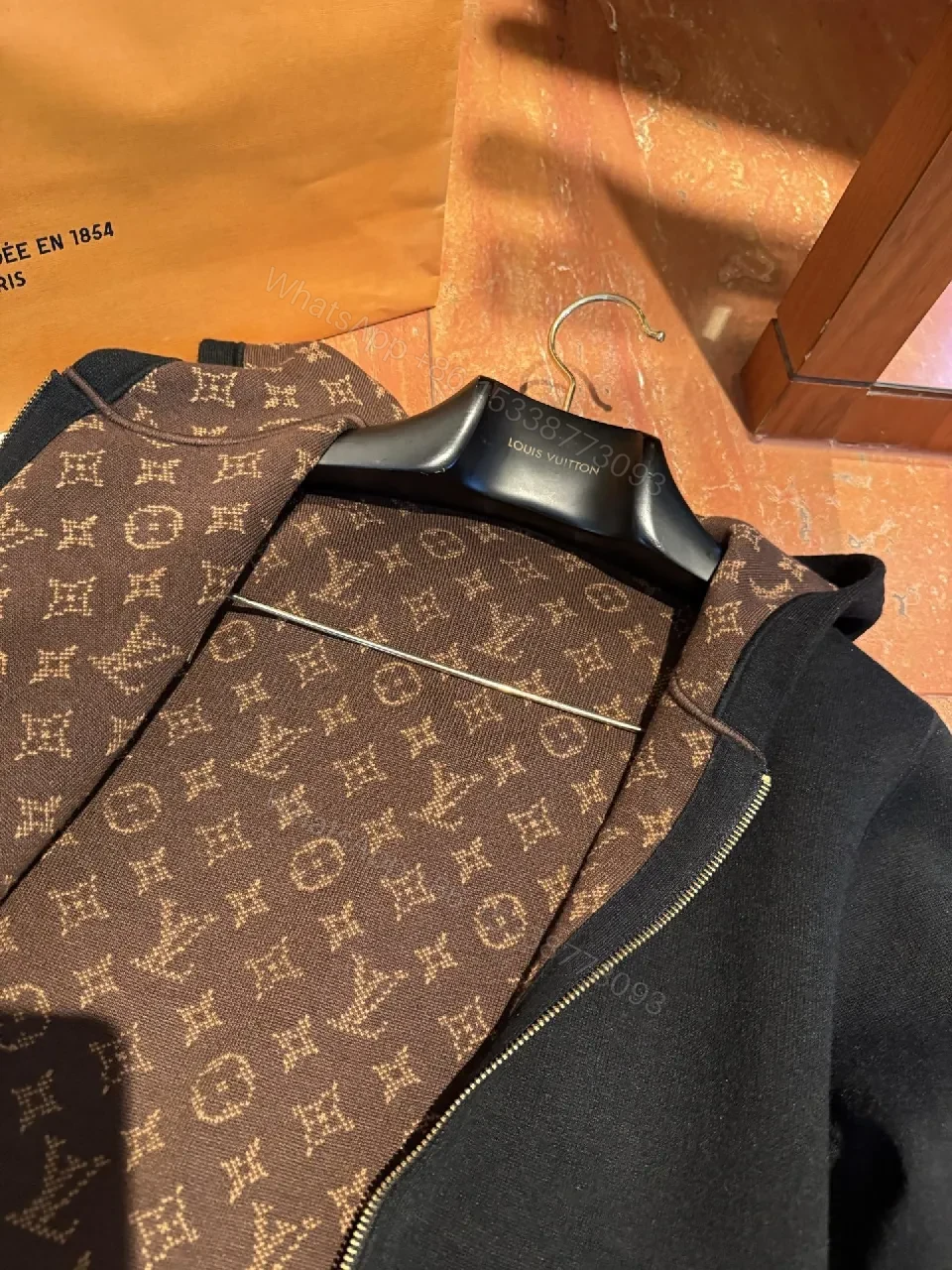View 8 of Black Zip Hoodie: Monogram Detail, Premium Cotton Blend, Versatile Luxury