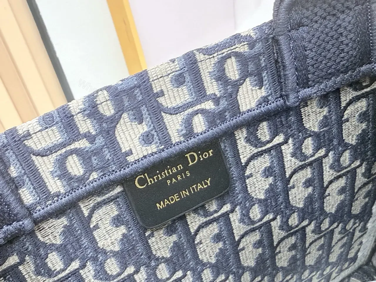 View 6 of Chic Monogram Weave Structured Handbag, Navy Cream
