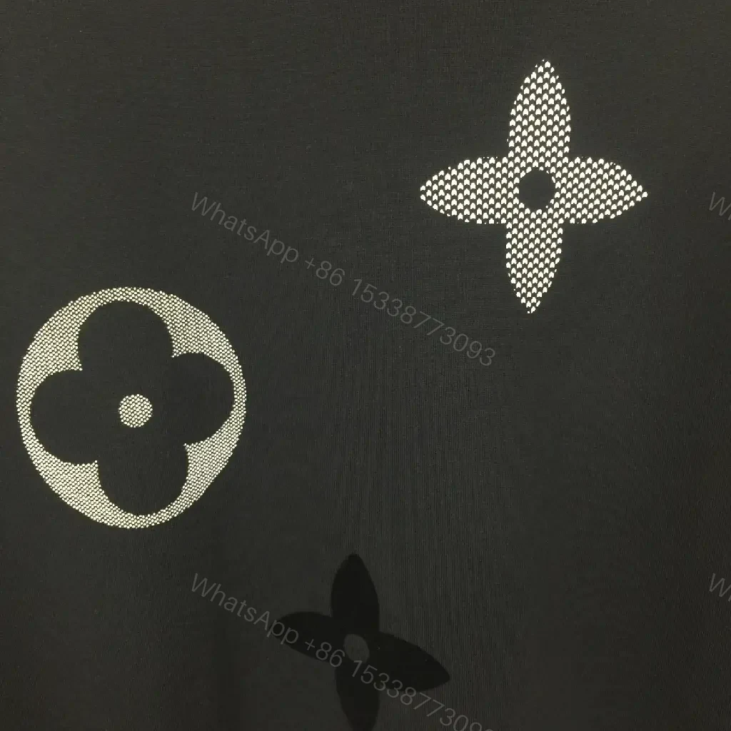 View 5 of Oversized Black Graphic Tee with LV-Inspired Monograms and Detail