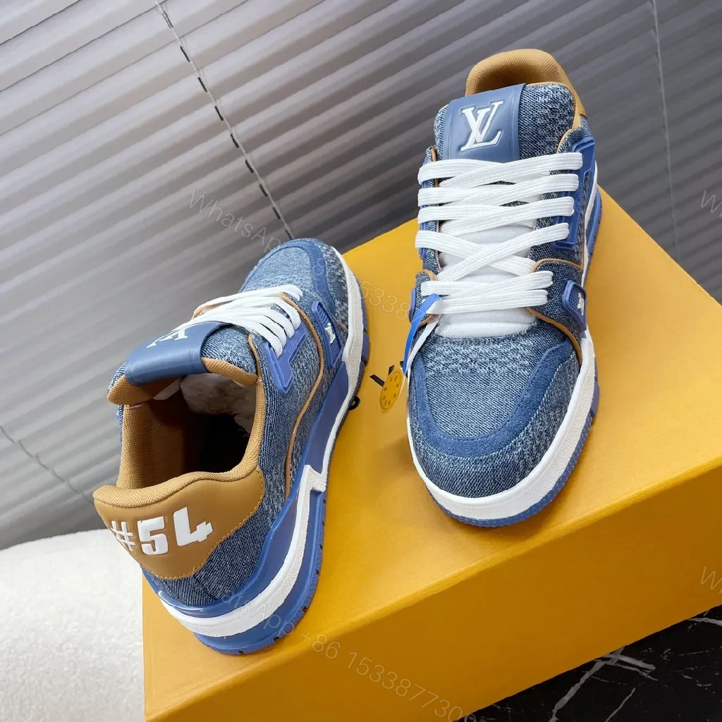 View 8 of Denim-Texture Luxe: LV-Inspired Platform Sneakers