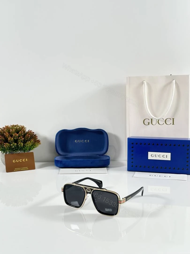 First Copy Gucci Aviator Sunglasses Silver Frame Grey Lens — view 1