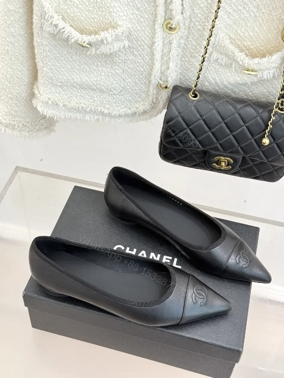 View 3 of Black Leather Pointed-Toe Flats, Minimal Luxury Comfort