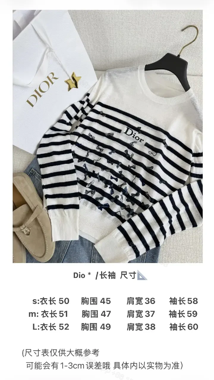 View 3 of Cream Knit Sweater Navy Stripes, Embroidered Bows, Ribbed Crewneck