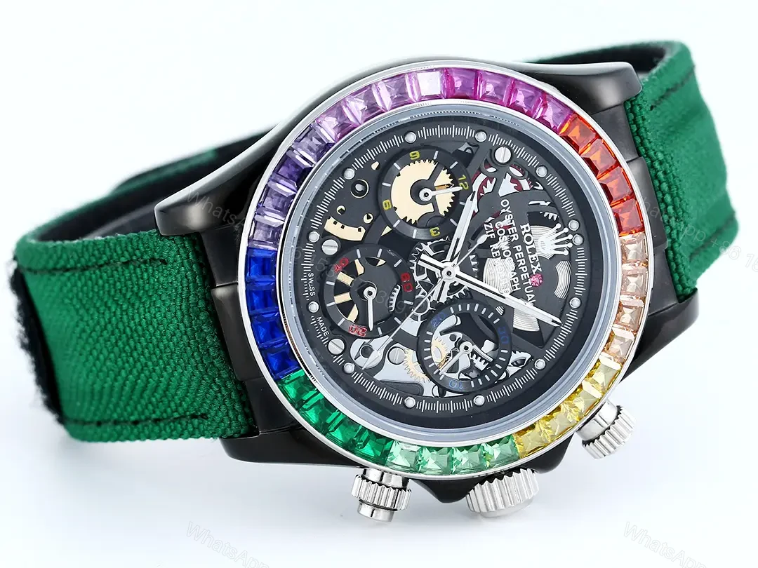 View 5 of Rolex Daytona Rainbow Skeleton Green Strap replica 40MM Fabric Strap Edition RLX-DAYTONA-RAINBOW-SKELETON-40MM-GREEN-FABRIC