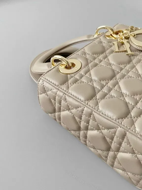View 3 of Structured Quilted Mini Bag - Leather, Dior-Inspired, Crossbody Style with Gold Hardware