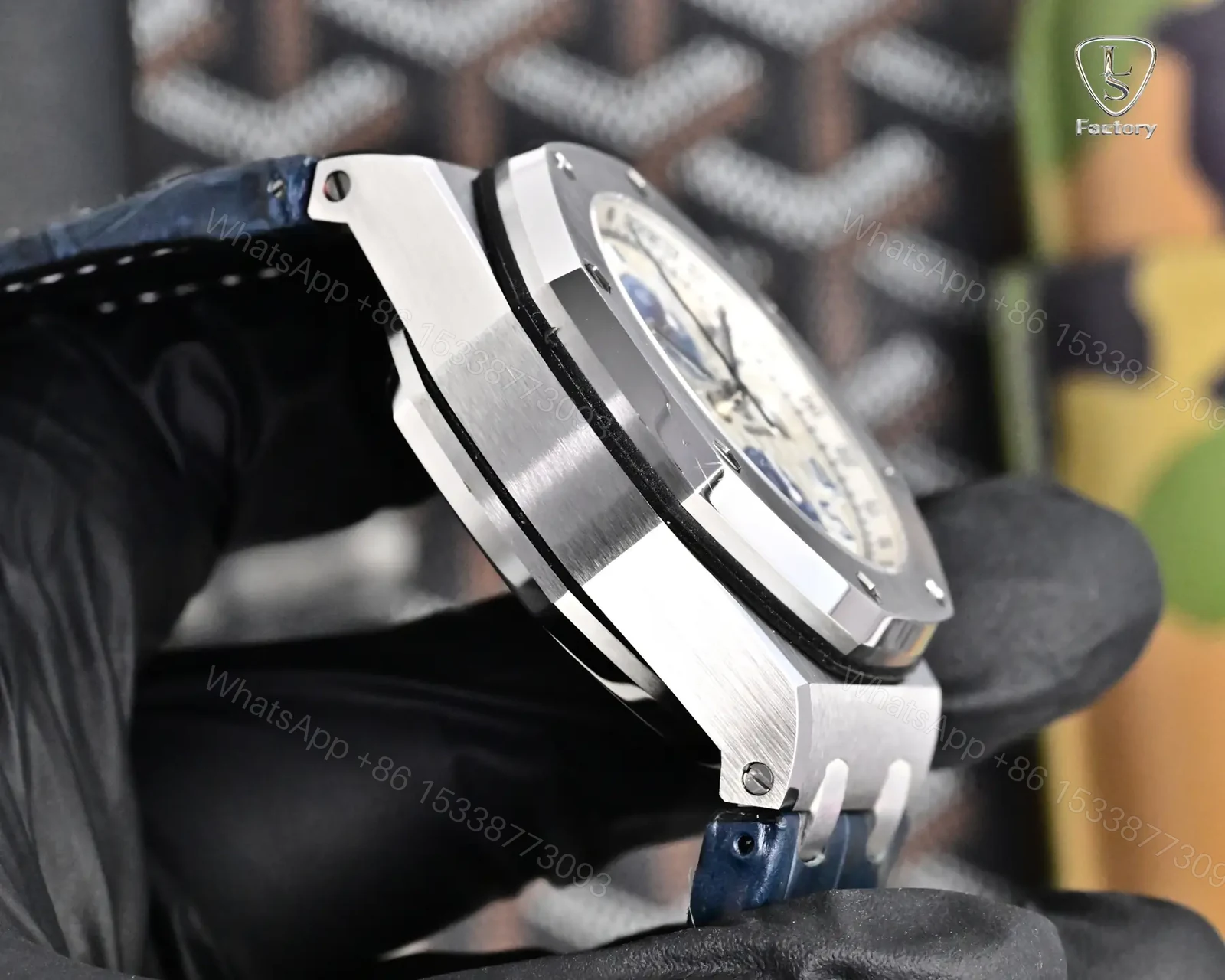 View 6 of Audemars Piguet Royal Oak Offshore 26470 Watch 42MM Stainless Steel Case White Dial Blue Leather Strap Ultimate Edition AP-ROO-26470-SS-WHT-BLU-42