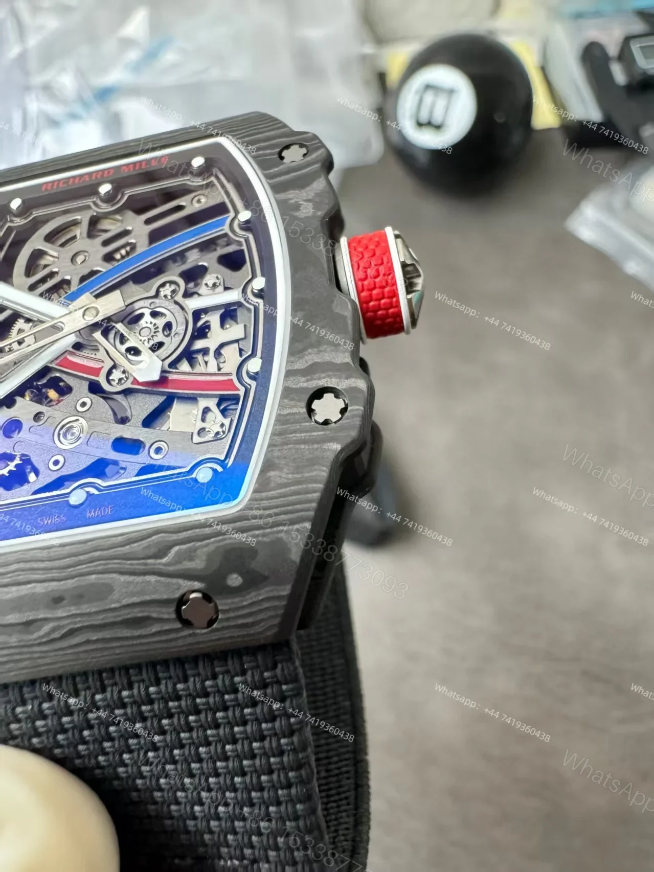 View 12 of Super Clone Richard Mille RM67-02 Carbon TPT Skeleton Tourbillon 1:1 Replica Watch with Black Strap